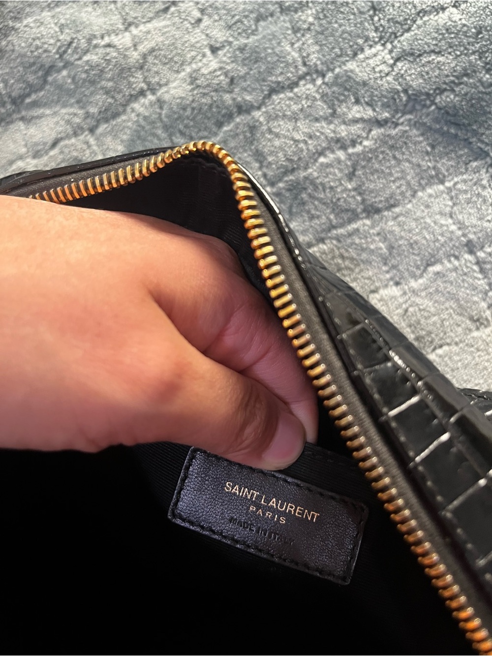Saint Laurent Black Croc-Embossed Leather Camera Bag with Gold YSL Hardware - Picture 7 of 9